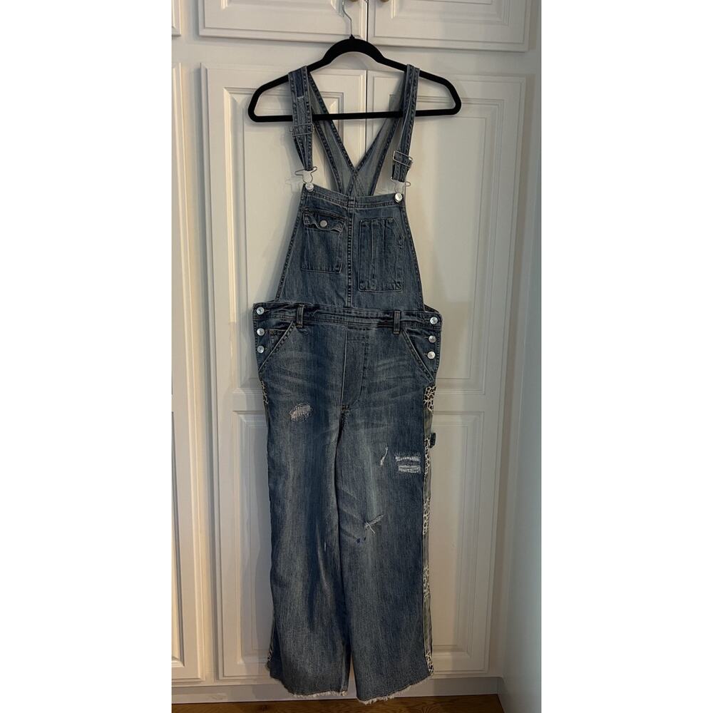 Anthropologie Pilcro The Lex Denim Jean Bib Overalls Animal Print Womens 29 - Picture 3 of 9